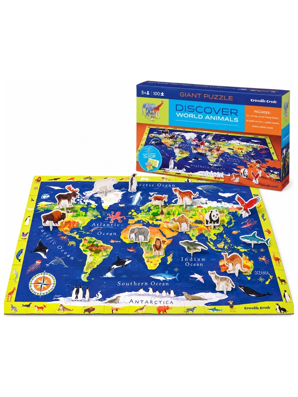 Crocodile Creek Discover the World 100-Piece Puzzle + 21 Standing Animals